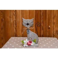 Katze Holz Tischdeko Frühling Dekoration Holzkatze